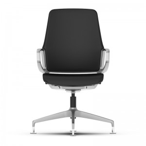 Black Leather Conference Chair without Wheels