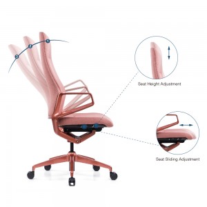 Commercial Ergonomic High-Back Leather Executive Chair, With Suspended Aluminum Fixed Armrest and Seat Sliding, Pink/Blue